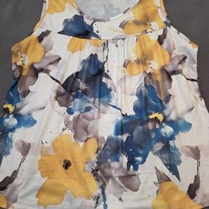 Floral Sleeveless Top - Blue and Yellow